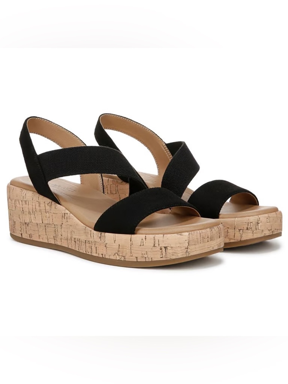 Life Stride Women (Odette Strappy Wedge Sandal)- Black Cork Wedge Sandals